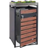 1er Mülltonnenverkleidung mit Pflanzkasten MCW-J81, erweiterbar, 125x68x80cm Metall 31kg, anthrazit ~ Kirsche-Holzoptik