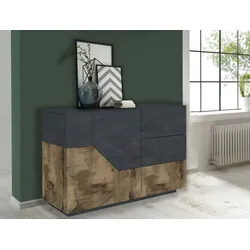 Dmora Kommode Ludovico, Küchen-Sideboard mit 2 Türen und 3 Schubladen, Wohnzimmer-Buffet, 100% Made in Italy, cm 141x43h86, Schiefer und Ahorn
