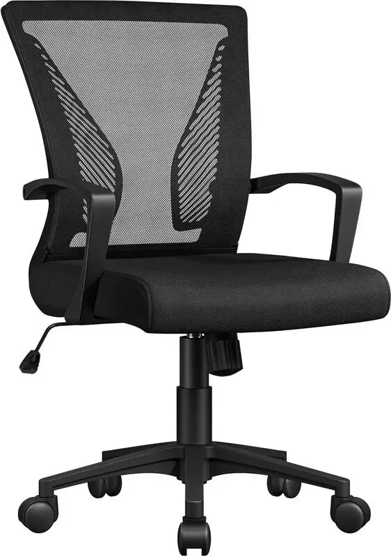 Yaheetech Ergonomischer Bürostuhl, Executive-Netzgewebe-Stuhl mit Armlehnen, verstellbarer Computerstuhl, bis 136 kg belastbar, atmungsaktiv, Neigefunktion, Schwarz