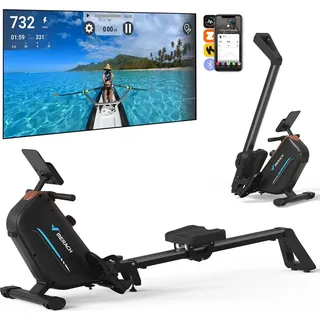 Merach klappbares Rudergerät für Zuhause – leise magnetisch, 16 Stufen, LCD-Display, Bluetooth & Kinomap, Tablet- Flaschenhalter, bis 158 kg