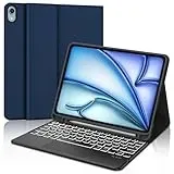 Hülle mit Tastatur für iPad Air 11 Zoll (M4/M3/M2) 2026/2025/2024, Bluetooth Tastatur Hülle für iPad Air 5/4 gen und Pro 11 4/3/2/1 Gen, 7 Farben Beleuchtete, QWERTZ Layout (Dunkelblau-Touchpad)