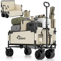SAMAX Bollerwagen Faltbar 2in1 mit Bank beige