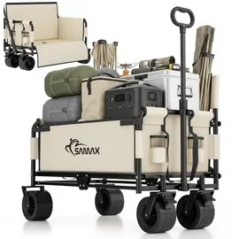 SAMAX Bollerwagen Faltbar 2in1 mit Bank beige