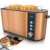 KESSER® Toaster mit Brötchenaufsatz, Langschlitz 4 Scheiben mit 6 Bräunungsstufen + Auftau- & Aufwärmefunktion, Abschaltautomatik, Liftfunktion, inkl. Krümelblech und Rezeptbuch Kupfer