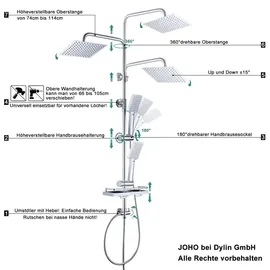 JOHO Edelstahl Duschsystem ohne Armatur Chrom 30x30cm