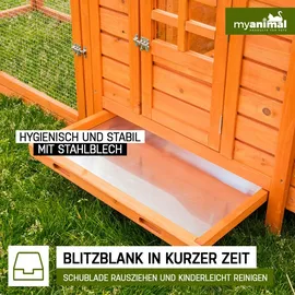 My Animal MyAnimal Hühnerstall für 3 Hühner MH-19 mit Auslauf, Hühnerhaus wetterfest imprägniert, Nistkasten (Braun 2.0)