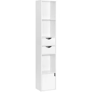Woltu Bücherregal Bücherschrank, Standregal mit Schubladen, Regal mit Tür, Büroregal, Aufbewahrungsregal für Wohnzimmer Schalfzimmer, Weiß, 30 x