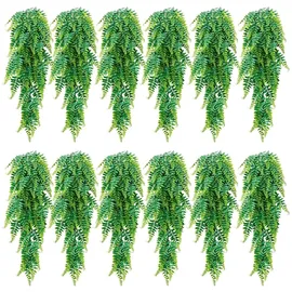 Vevor 12 Stk. Künstliche Farne Hängend, Künstliche Pflanzen mit 79cm Aufhängelänge aus Kunst- & Seidenstoff, UV-beständige Artifizielle Boston Farne für Haus Garten Büro Dekoration, ohne Blumentopf