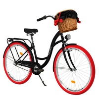 Milord Komfort Fahrrad Mit Weidenkorb Damenfahrrad, 28 Zoll, Schwarz-Rot, 3 Gang Shimano