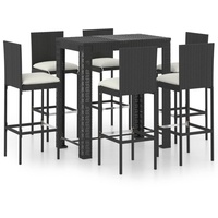 vidaXL 7-tlg. Gartenbar-Set mit Kissen Poly Rattan Schwarz