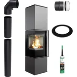 Freistehender Kaminofen KRATKI REN L Links 7 kW Ø150 Montageset - Schwarz