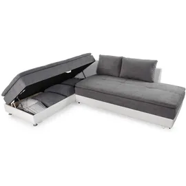 luma-home Federkern Ecksofa Doppelbett Dauerschläfer Bettkasten, Couch in Hell-Grau / Couches, Wohnlandschaften, Ecksofas
