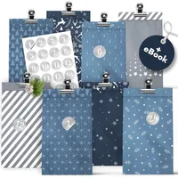 AMARI ® Adventskalender zum Befüllen No.1 Midnight Blue - 24 Papier Adventstüten (mit Metallklammern) zum Basteln für Weihnachten