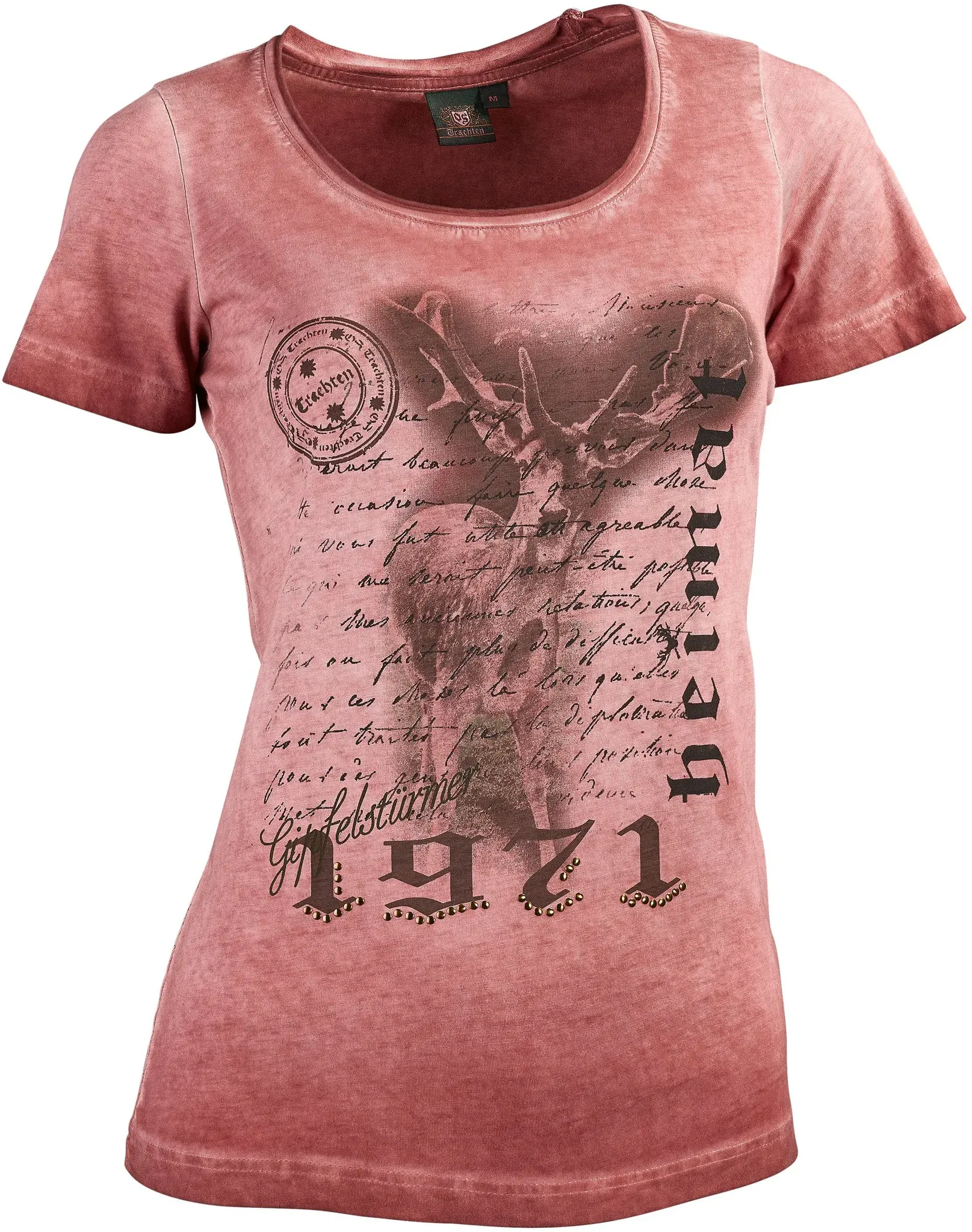 OS-Trachten Damen-T-Shirt mit Print, weinrot, M