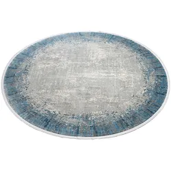 Teppich WK WOHNEN "BORDER", blau (türkis), H:8mm Ø:260cm, Viskose, Polyacryl, Teppiche, hochwertiger Viskoseanteil, samtweiche Oberfläche mit 3 D Effekt
