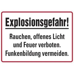 Hinweisschild, Explosionsgefahr! - 350 x 250 x 0.45 mm Aluminium geprägt