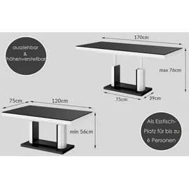 MAZZONI designimpex Couchtisch Grau, Weiß Hochglanz, Holzwerkstoff, Rechteckig, 120x54x75 cm, Wohnzimmer,