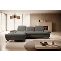 Goldstoff Ecksofa mit Schlaffunktion und Bettkasten - L-Form Sofa Beige/Grau, 1 Teile, Modernes Schlafsofa mit Sofakissen - Premium Couch Cord & L-Form schwarz