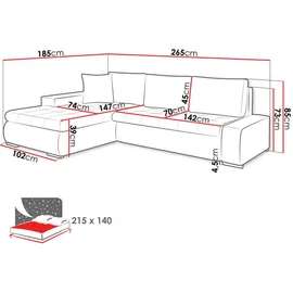 Mirjan24 Ecksofa Dunkelblau, Textil, 5-Sitzer, L-Form,Rechteckig, 265x185 cm, Wohnzimmer, Sofas + Couches, Wohnlandschaften, Ecksofas