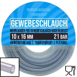 10 x 16 mm Gewebe Druckluft Universal Wasser Luft Kompressor Schlauch transparen...