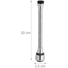 Relaxdays Wasserhahn Verlängerung, Flexibler Sparaufsatz, 2 Strahlarten, 4 Gewinde: M16 bis M24, 30 cm lang, Silber