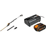 WORX 20V Akku Teleskop-Heckenschere WG252E.9-Ohne Akku & Ladegerät, schwarz & WA3604 Akku mit Akku Ladestation: 20V – 4000mAh Li-Ion Akkubatterie & Akku Ladestation