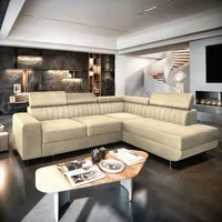 Masseno Ecksofa NOLA L-S mit Schlaffunktion L-Form, Sofa mit Bettkasten, Wohnzimmersofa, Couch, Soffa, Bettsofa, Couchgarnitur- Creme, MONOLITH 04 - Creme