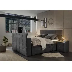 Boxspringbett ED EXCITING DESIGN "Denver", grau (anthrazit uran 04), B:202cm L:240cm, 95% Polyester, 5% Nylon, Komplettbetten, Boxspringbett, inkl. Motor, Topper und motorisierter TV-Halterung bis 40 Zoll