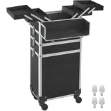 Songmics Kosmetikkoffer, Trolley, 4-in-1 Schminkkoffer, extra groß, Friseurkoffer, 34 x 24 x 79,3 cm, abschließbar, Make-up Koffer, 360° drehbare Rollen, für Reisen, Geschenkidee, schwarz JHZ015B01