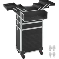 Songmics Kosmetikkoffer, Trolley, 4-in-1 Schminkkoffer, extra groß, Friseurkoffer, 34 x 24 x 79,3 cm, abschließbar, Make-up Koffer, 360° drehbare Rollen, für Reisen, Geschenkidee, schwarz JHZ015B01