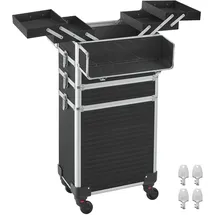 Songmics Kosmetikkoffer, Trolley, 4-in-1 Schminkkoffer, extra groß, Friseurkoffer, 34 x 24 x 79,3 cm, abschließbar, Make-up Koffer, 360° drehbare Rollen, für Reisen, Geschenkidee, schwarz JHZ015B01