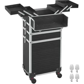 Songmics Kosmetikkoffer, Trolley, 4-in-1 Schminkkoffer, extra groß, Friseurkoffer, 34 x 24 x 79,3 cm, abschließbar, Make-up Koffer, 360° drehbare Rollen, für Reisen, Geschenkidee, schwarz JHZ015B01