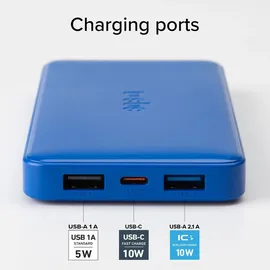 SBS Powerbank fast charge mit 10.000 mAh und 2 USB Hellblau