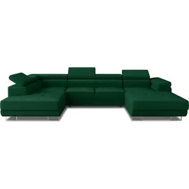 Sofnet Wohnlandschaft Caris U mit Schlaffunktion und einstellbare Kopfstützen, Ecksofa mit zwei Bettkästen, Couch, Sofa, Bettsofa (Grün (Kronos 19), Ecksofa Rechts)