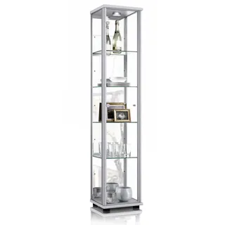K-Möbel Glasvitrine Silber, Glas, 4 Fächer, Rechteckig, 37x176x33 cm) Wohnzimmer, Wohnwände, Vitrinenschränke