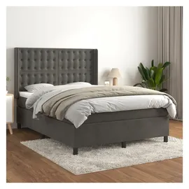 vidaXL Boxspringbett mit Matratze Dunkelgrau 140x200 cm Samt
