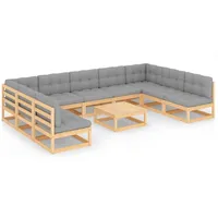 vidaXL Garten-Lounge-Set 10-tlg. massivholz/grau