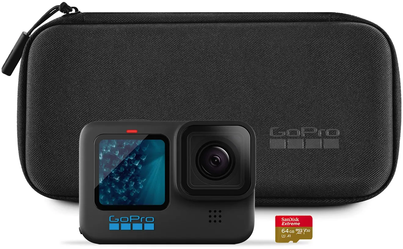 GoPro Kamera HERO11 - legendäres Design + beeindruckende Videos, inkl. SanDisk microSDKarte mit 64 GB - schwarz