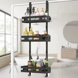 yeaupe pro Duschregal zum Hängen 3 Etagen – Duschregal Ohne Bohren für Glasduschwand, mit 2 Saugnäpfen, 6 Haken – Robuster Metall Badezimmer Organizer 78 cm, bis 18 kg Belastbar (Schwarz)