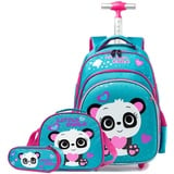 HTgroce Panda Schulranzen Rucksack Trolley mit 2 Rollen für Kinder Mädchen Junge,Nylon,Kinder Schultrolley Geeignet für Schule und Reise,Mit Essensbeutel und Federmäppchen