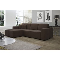 Fun Möbel Ecksofa Schlafsofa Sofa CONOR Stoff Dunkelbraun Ottomane Links - Dunkelbraun