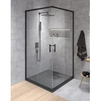 KOLMAN Eckdusche HELA Schwarz 80x80 190 cm Transparent Glas, BxT: 80x80 cm, Sicherheitsglas 80 cm x 190 cm x 80 cm