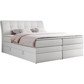 MKS Meble Boxspringbett Polsterbett mit Bettkästen Multipcket Matratze Doppelbett Kopfteil - GOLD 10 KING - 180x200cm - Weiß Kunstleder - H3 - Weiß