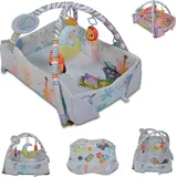 Moni Spielcenter 2 in 1 Oase Krabbeldecke Kissen Spielbogen Spielzeuge Bällebad grau