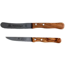 Messer-Set OLIVENHOLZ-ERLEBEN, braun, Chrom-Molybdän und Vanadiumstahl, Kochmesser-Sets, in Handarbeit gefertigt