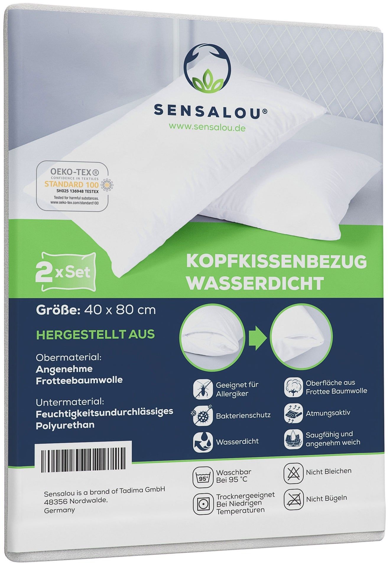 Sensalou Kissenbezug 2er Set Doppelpack wasserdicht - Kopfkissen Bezüge 40x80 cm 2 St