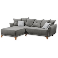 Stella Trading Ecksofa mit Schlaffunktion, Graphit / Silber - Moderne Eckcouch in L-Form mit Bettkasten - 255 x 91 x 185 cm B/H/T: