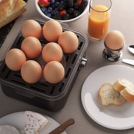 Arendo Frühstücks-Set, 8er Eierkocher + Langschlitz Toaster für 4 Scheiben, Grau