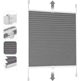 Sekey - Plissee ohne Bohren Verdunkelung, Fenster Plissee Klemmfix Jalousie, Verspannt Blickdicht Sonnenschutz Fensterollo, Dunkelgrau, 45 x 100 cm