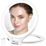 Famihomii VergrößErungsspiegel Mit Licht 10x/1x, Doppelseitiger Wiederaufladbarer Reisespiegel Mit Licht Mit 3-Farbeinstellung Einstellbarer Beleuchteter Eitelkeitsspiegel (Weiß 10x)